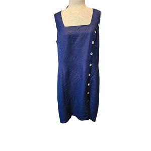 Spiegel Linen dress size‎ 14 Navy blue button detail sleeveless